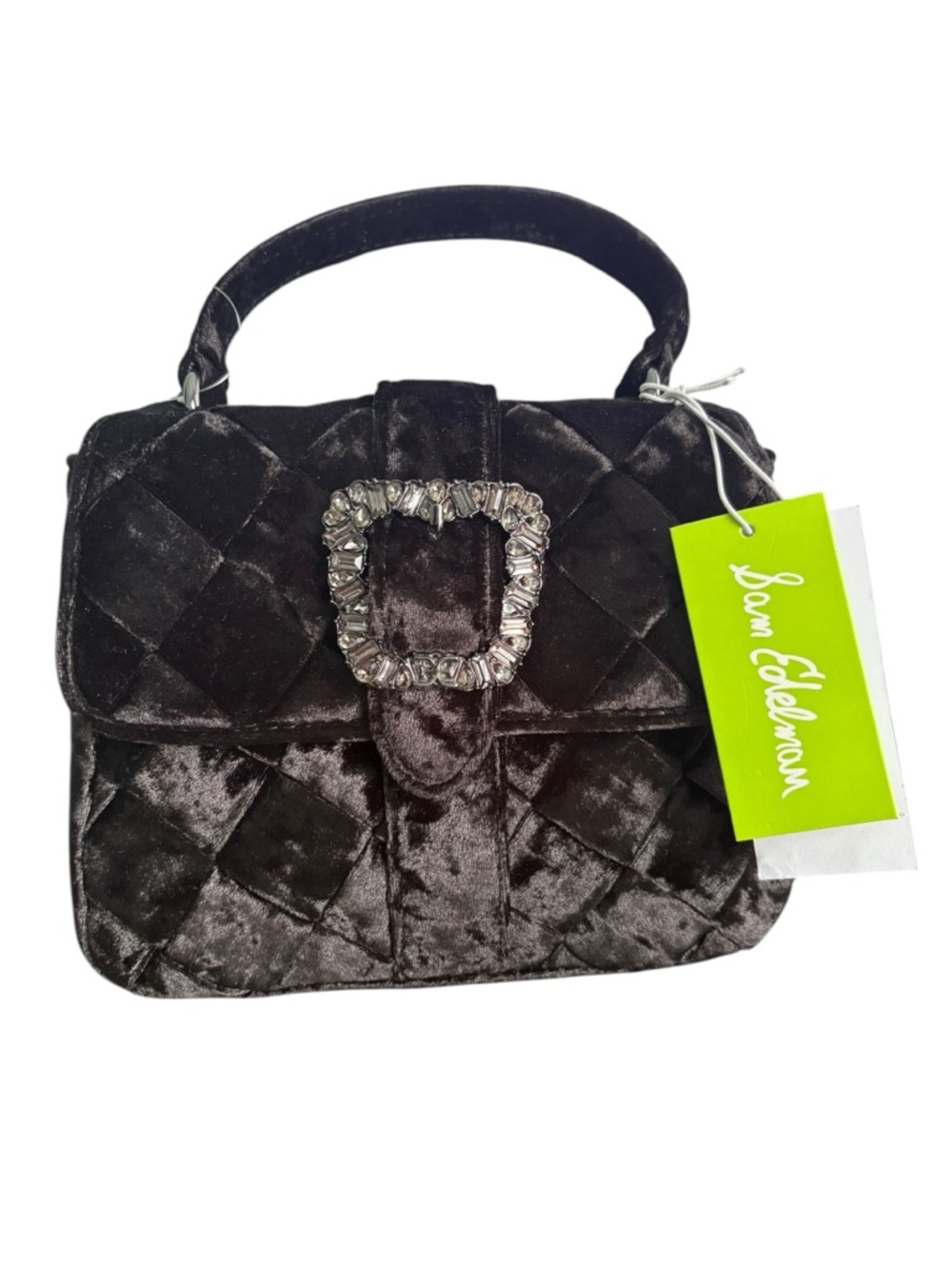 Sam Edelman Black Quilted Velvet Satchel with Jeweled Buckle - Picture 2 of 6